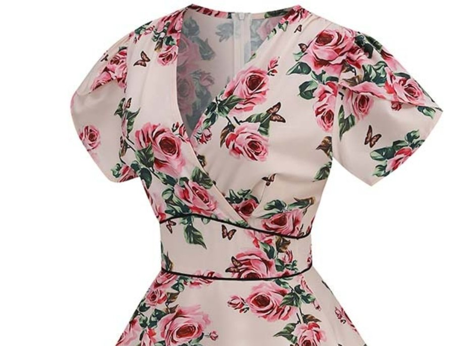 Sukienka Vintage Z Lat 60. Beżowe Kwiaty