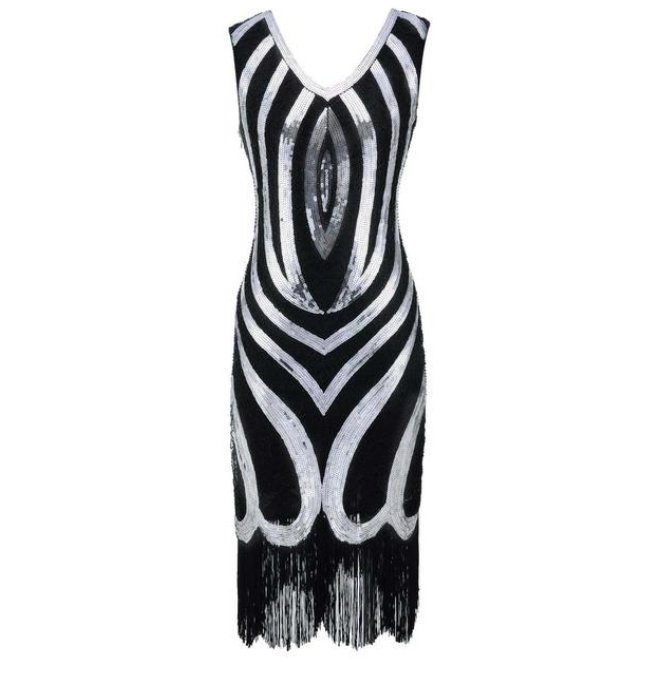 Czarna Sukienka Vintage Z Lat 20. Z Koralikami