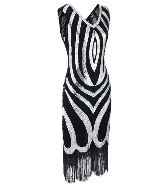 Czarna Sukienka Vintage Z Lat 20. Z Koralikami