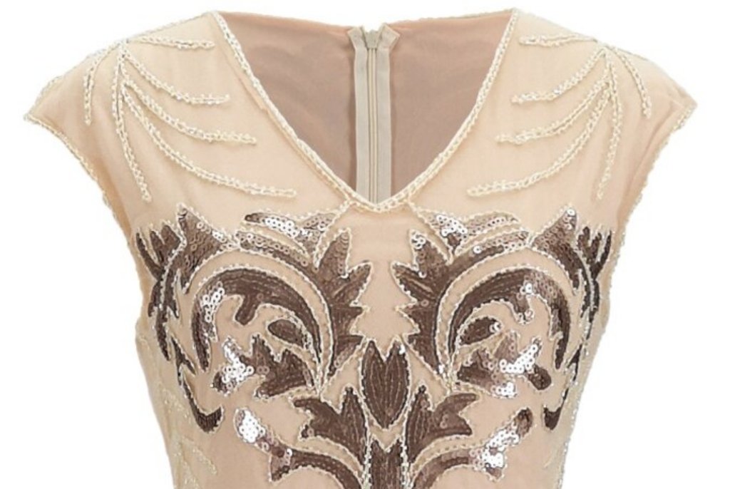 Beżowa Sukienka Retro Z Lat 20. XX Wieku