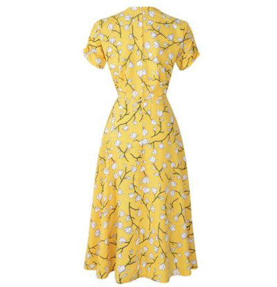 Żółta Sukienka Vintage Z Lat 40. W Kwiaty