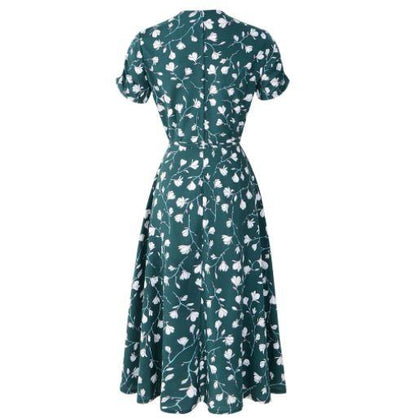 Zielona Sukienka Vintage Z Lat 40. W Kwiaty