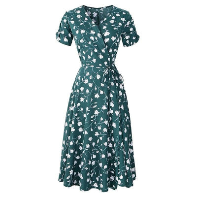 Zielona Sukienka Vintage Z Lat 40. W Kwiaty