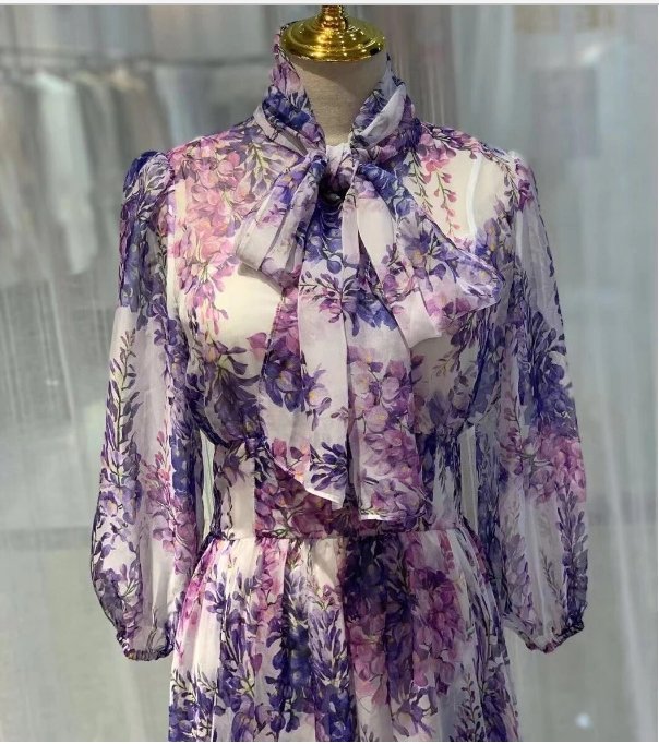 Długa Lawendowa Sukienka Vintage Z Lat 40. XX Wieku