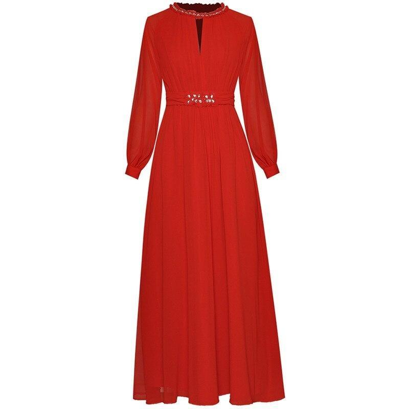 Czerwona Sukienka Vintage Z Lat 40. Z Wysokim Stanem