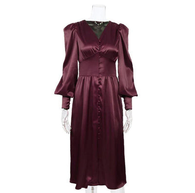 Burgundowa Satynowa Sukienka Vintage Z Lat 40. XX Wieku