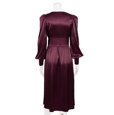 Burgundowa Satynowa Sukienka Vintage Z Lat 40. XX Wieku