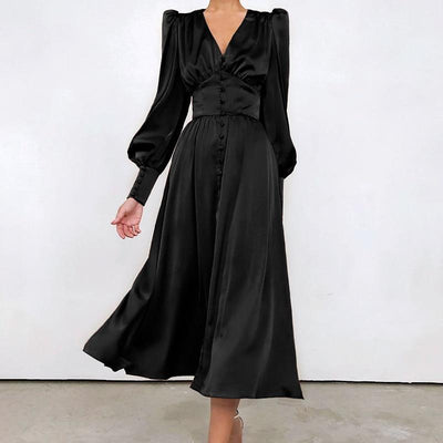 Czarna Satynowa Sukienka Vintage Z Lat 40. XX Wieku