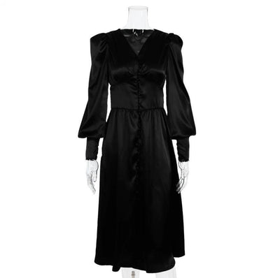 Czarna Satynowa Sukienka Vintage Z Lat 40. XX Wieku