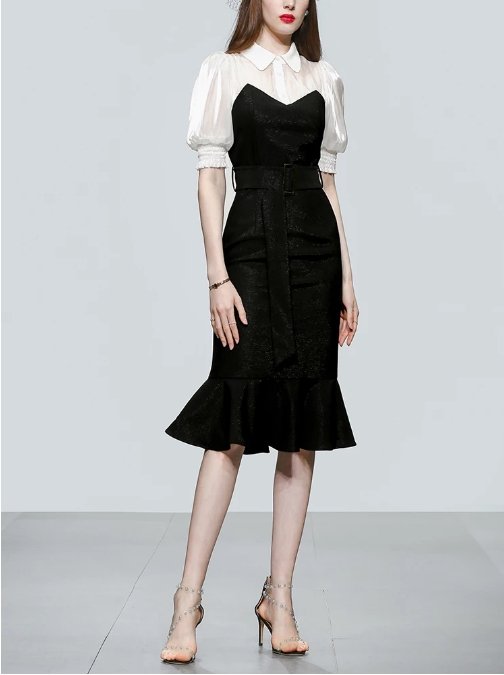 Czarna Sukienka Vintage Z Lat 40. Z Wysokim Stanem