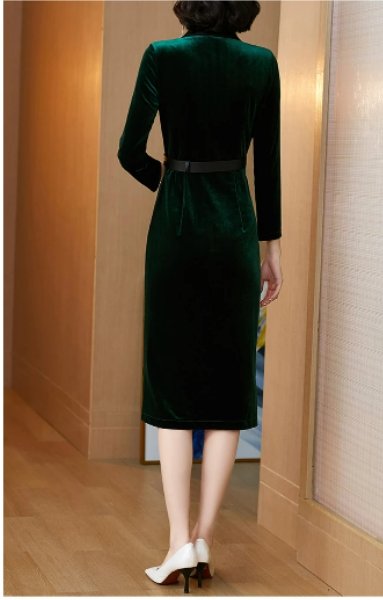 Zielona Aksamitna Sukienka Vintage Z Lat 40. XX Wieku