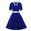 Niebiesko-Biała Jesienna Sukienka Vintage