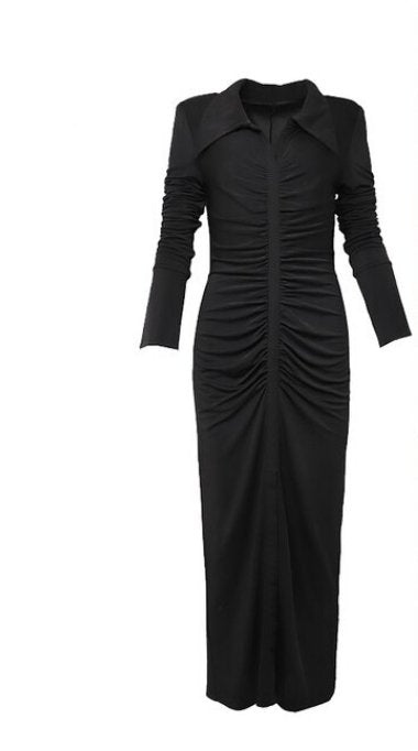 Czarna Sukienka Jesienno-Zimowa W Stylu Vintage