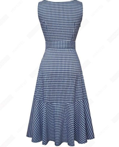 Niebieska Sukienka W Kratę Vintage