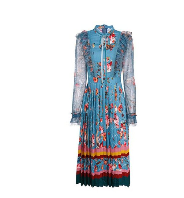 Porcelanowa Niebieska Sukienka Vintage