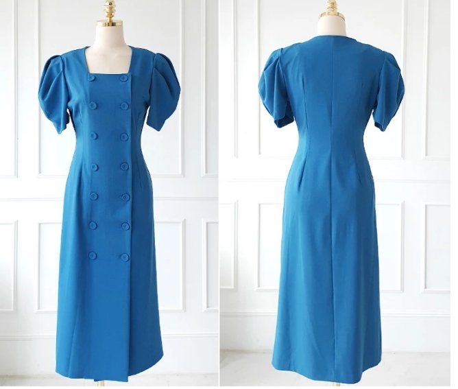 Niebieska Sukienka W Stylu Vintage