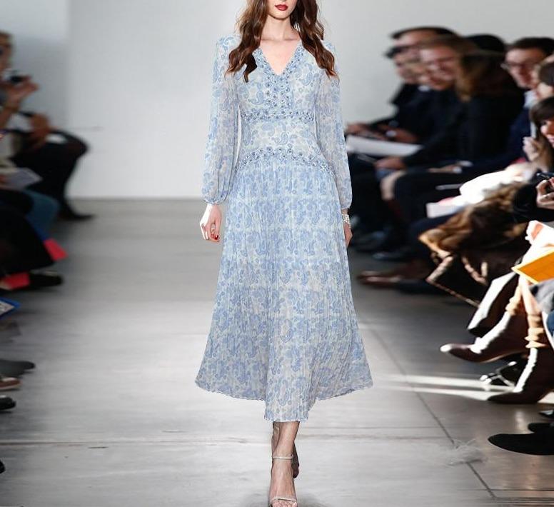 Niebieska Sukienka W Stylu Vintage