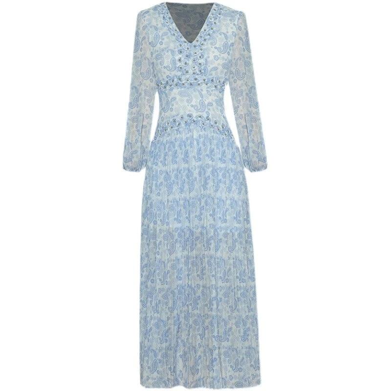 Niebieska Sukienka W Stylu Vintage
