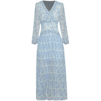 Niebieska Sukienka W Stylu Vintage