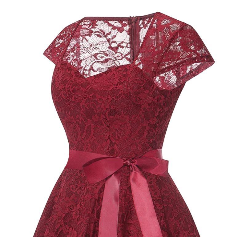 Burgundowa Haftowana Sukienka Vintage