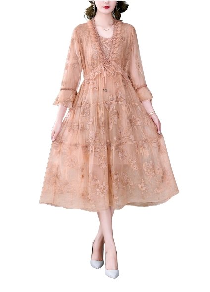 Sukienka W Stylu Vintage Z Kwiatowym Haftem