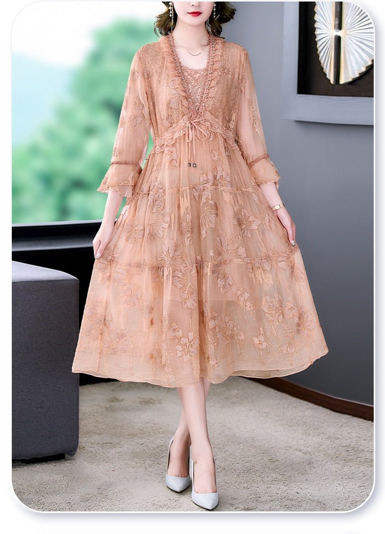 Sukienka W Stylu Vintage Z Kwiatowym Haftem