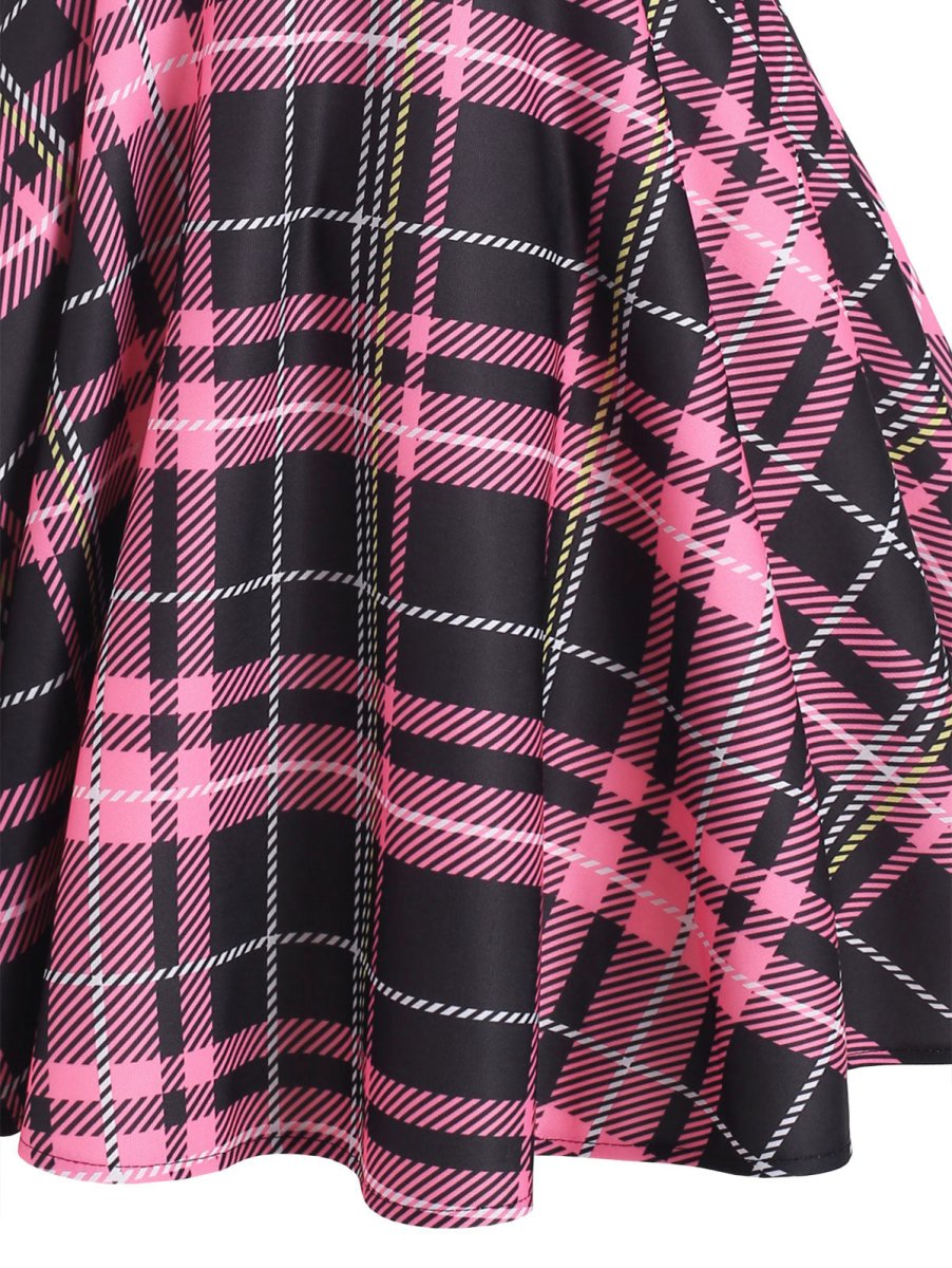 Sznurowana Sukienka W Kratę W Stylu Vintage, Różowa