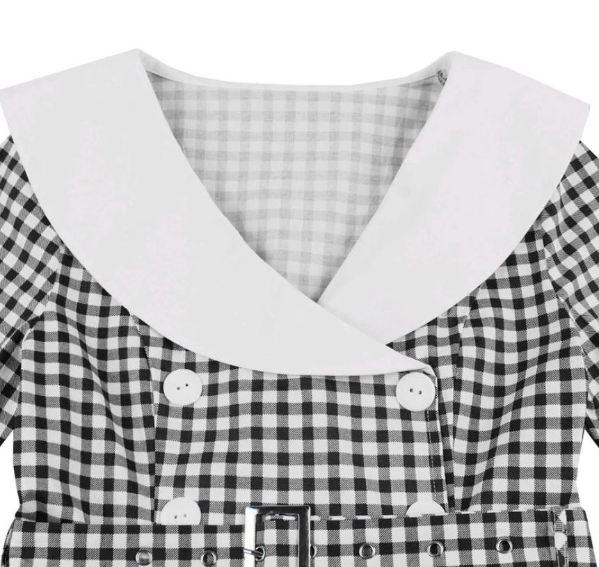 Czarna Sukienka Vintage W Kratę