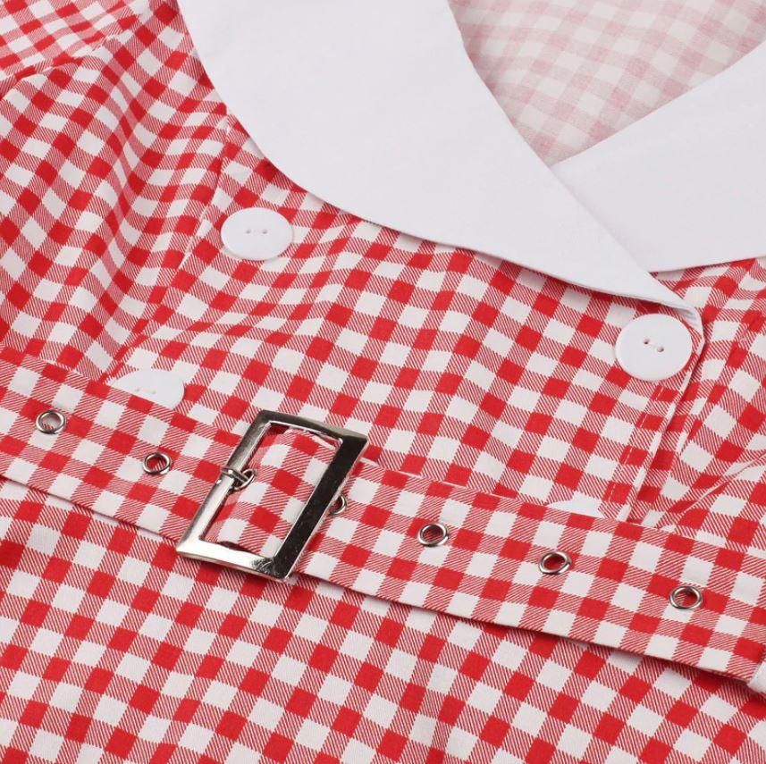 Czerwona Sukienka Vintage W Kratkę