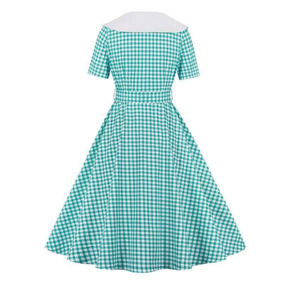 Sukienka Vintage W Turkusową Kratkę