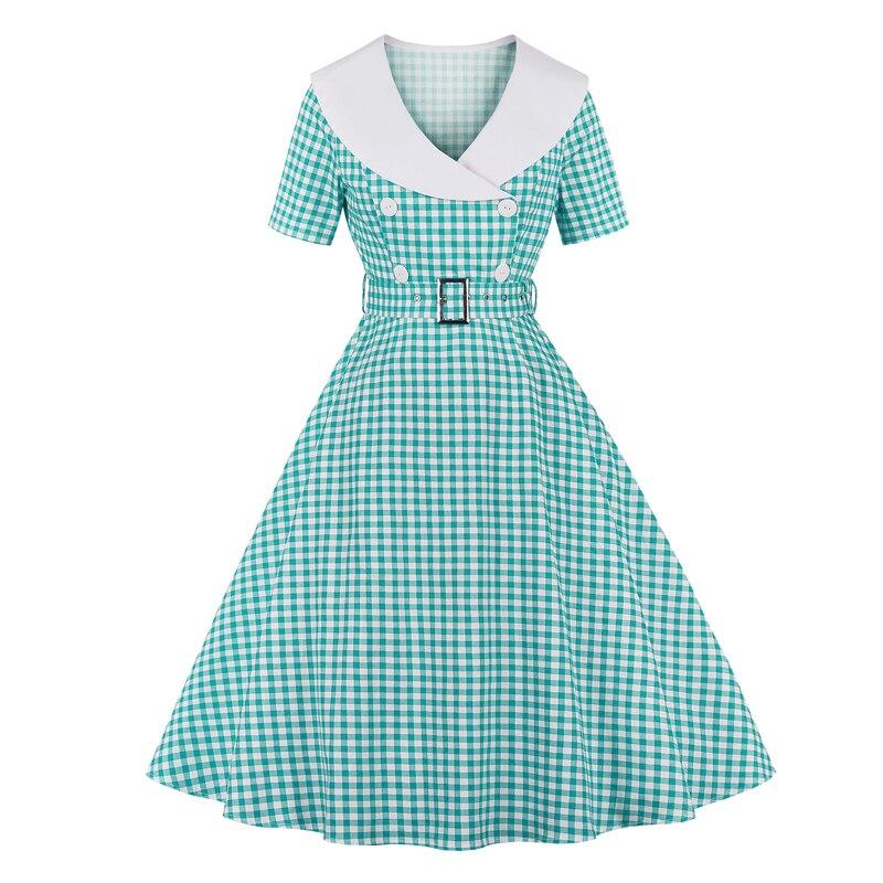 Sukienka Vintage W Turkusową Kratkę