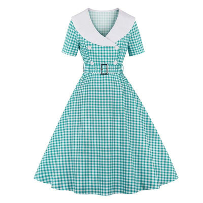Sukienka Vintage W Turkusową Kratkę