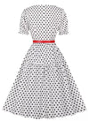 Biała Sukienka Vintage W Kropki Z Okrągłym Dekoltem