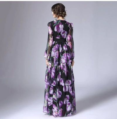 Fioletowa Jakościowa Sukienka Vintage