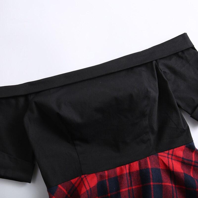 Sukienka Vintage Z Odsłoniętymi Ramionami W Szkocką Kratę