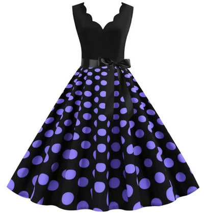 Damska Sukienka W Stylu Vintage  Fioletowe Kropki