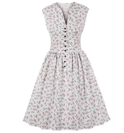 Duża Sukienka Vintage Z Lat 50. Białe Kwiaty