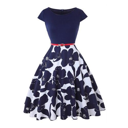 Niebieska Sukienka W Stylu Vintage Plus Size Z Lat 50. W Kwiaty