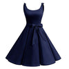 Sukienka Vintage W Dużych Rozmiarach, Jednolita Niebieska