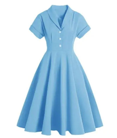 Niebieska Sukienka Vintage Plus Size Zapinana Na Guziki