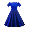 Niebieska Sukienka Vintage Plus Size Z Haftem