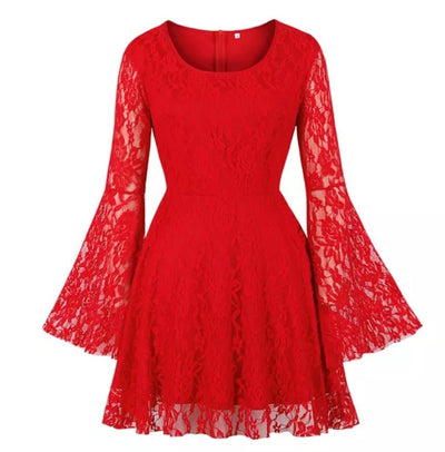 Czerwona Haftowana Sukienka Plus Size W Stylu Vintage