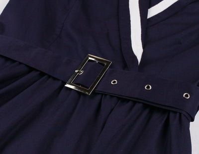 Granatowa Sukienka Vintage Plus Size Z Dekoltem W Szpic