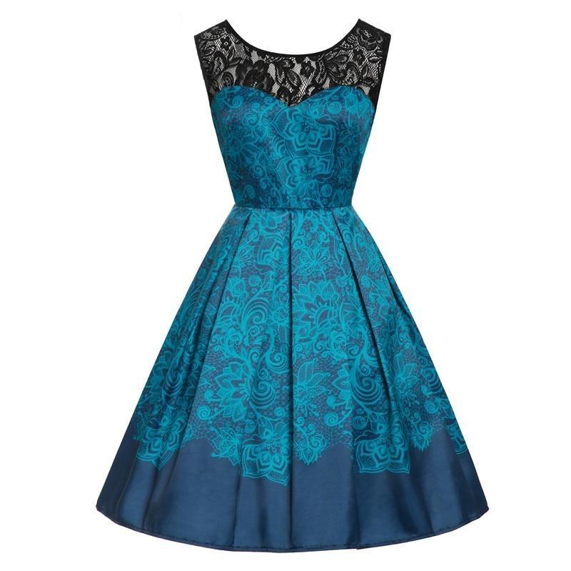 Niebieska Koronkowa Sukienka Rockabilly Plus Size Vintage