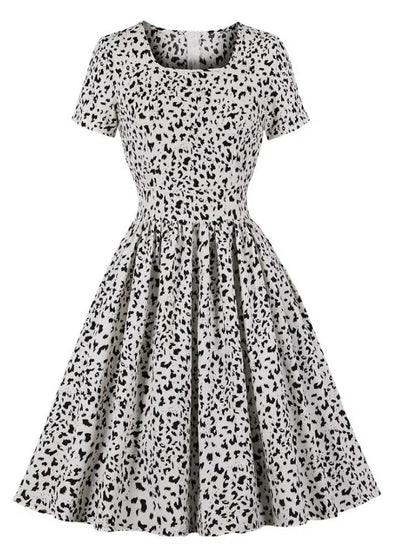Biała Sukienka Vintage Plus Size Z Wysokim Stanem