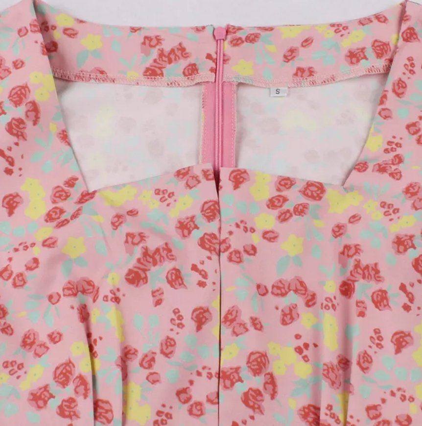 Różowa Sukienka Vintage Plus Size Z Wysokim Stanem