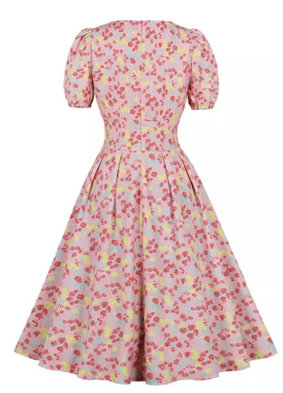 Różowa Sukienka Vintage Plus Size Z Wysokim Stanem