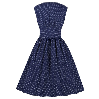 Niebieska Sukienka Vintage Plus Size W Kropki
