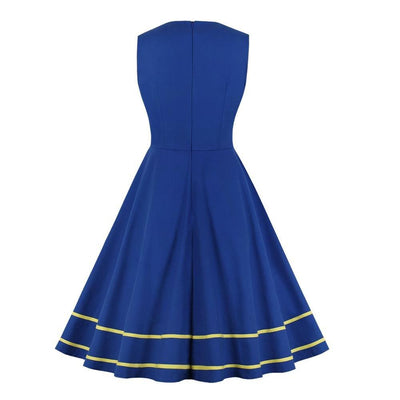 Żółta Niebieska Sukienka Retro Plus Size Vintage