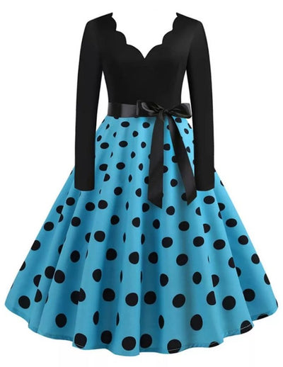 Niebieska Sukienka Vintage Rockabilly W Kropki Plus Size